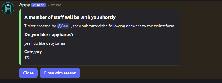 Tickets feature in Appy, the Discord bot